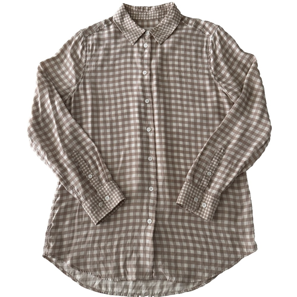 Equipment Femme Women neutral gingham plaid print Silk Button down Blouse Size S